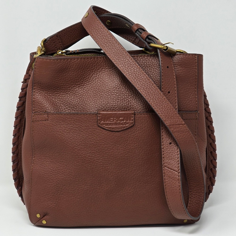 American Leather Co Luca Triple Entry Crossbody Bag Brown Leather Handbag Purse